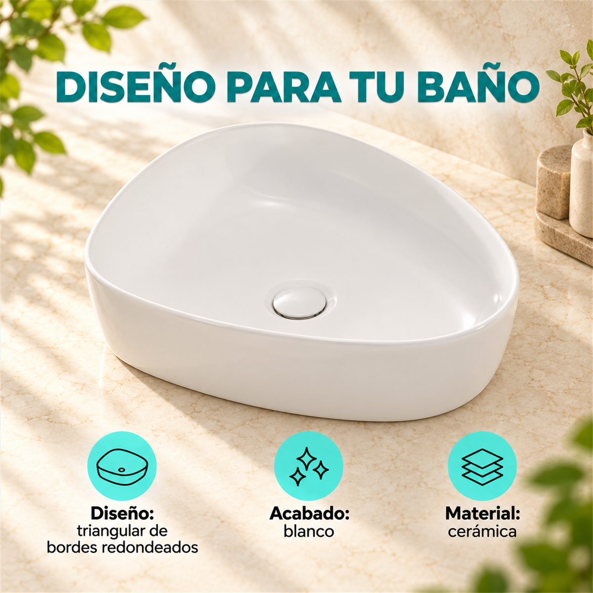 Lavamanos De Sobreponer Triangular Blanco 50 × 42 cm - Características del producto