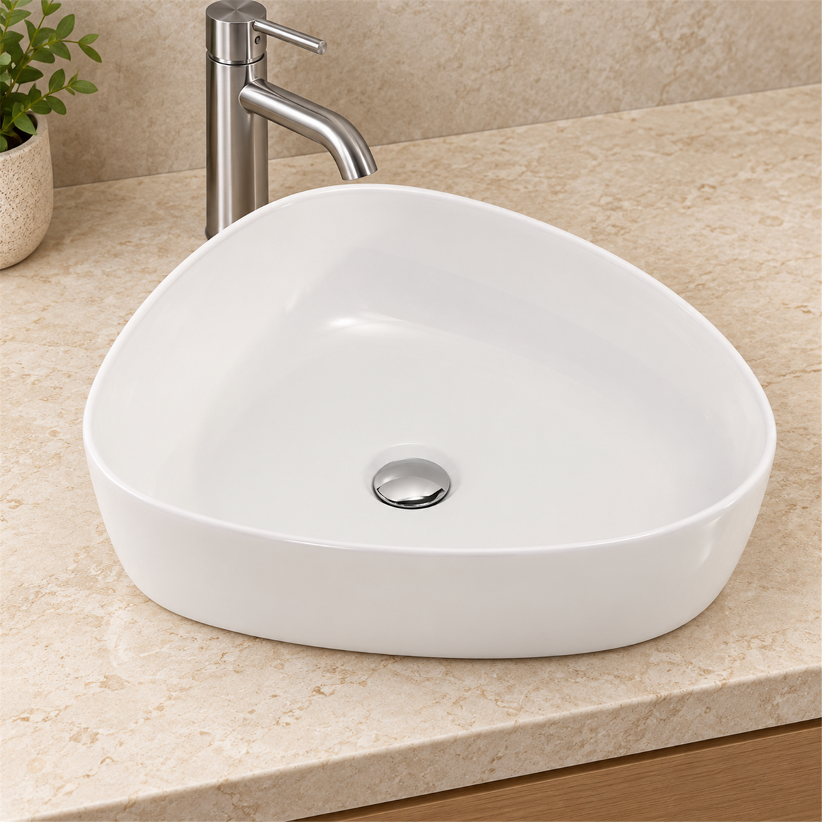 Lavamanos De Sobreponer Triangular Blanco 50 × 42 cm - Vista cercana del producto