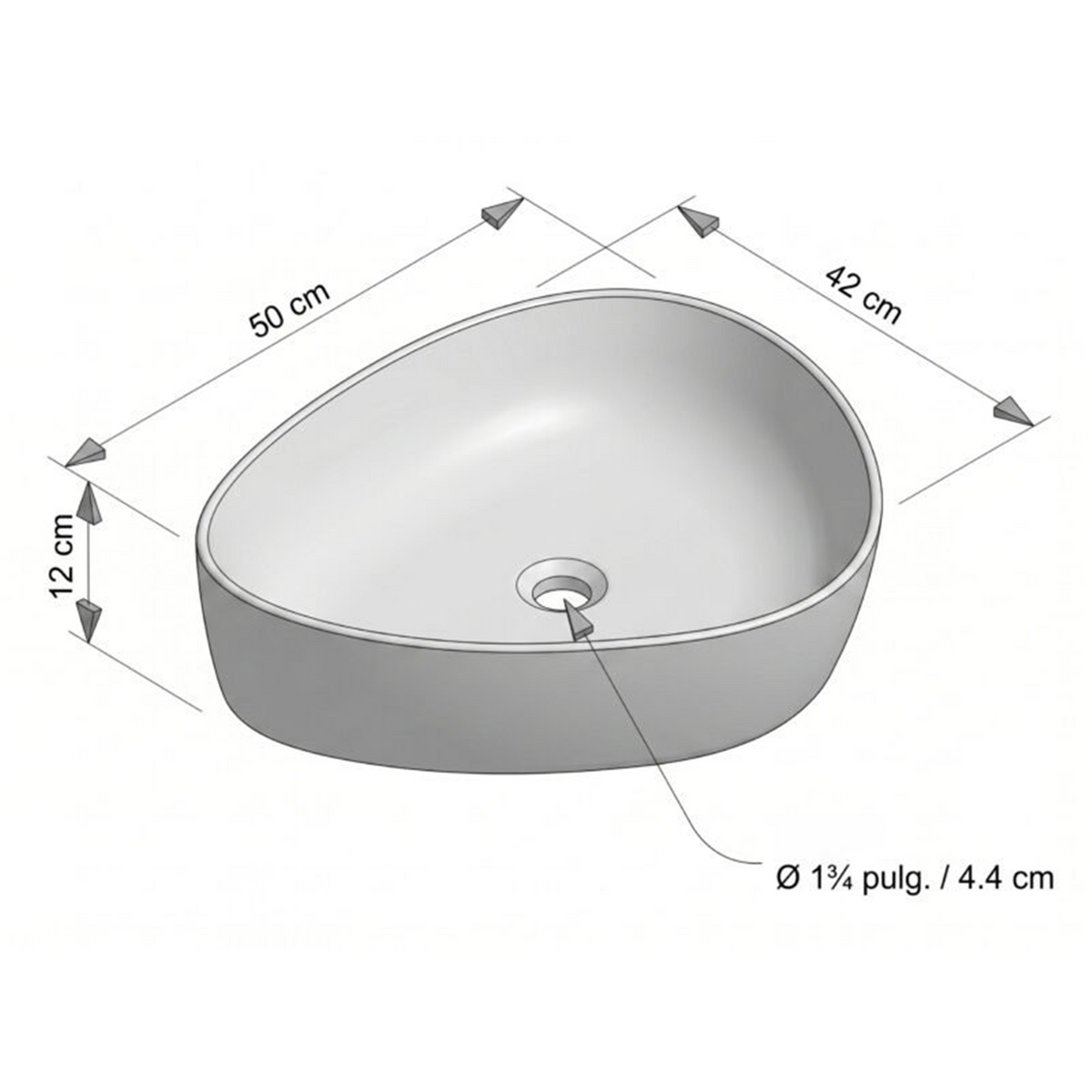 Lavamanos De Sobreponer Triangular Blanco 50 × 42 cm - Medidas del producto