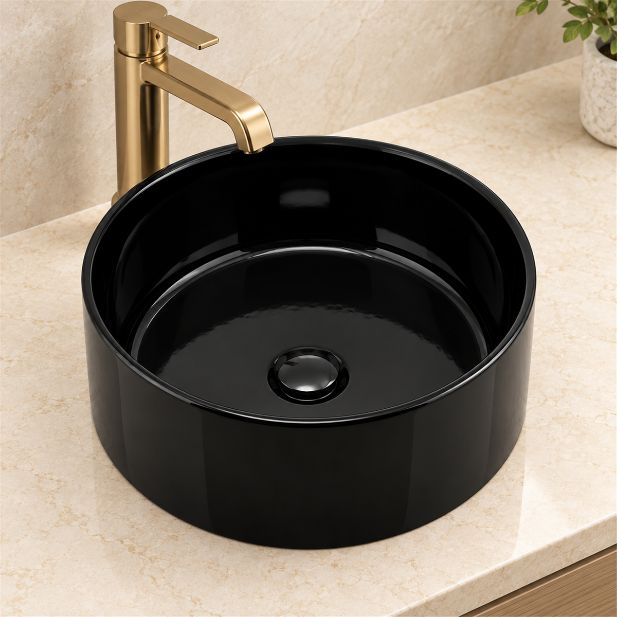 Lavamanos De Sobreponer Samoa Negro Brillante Ø40 cm - Vista cercana del producto