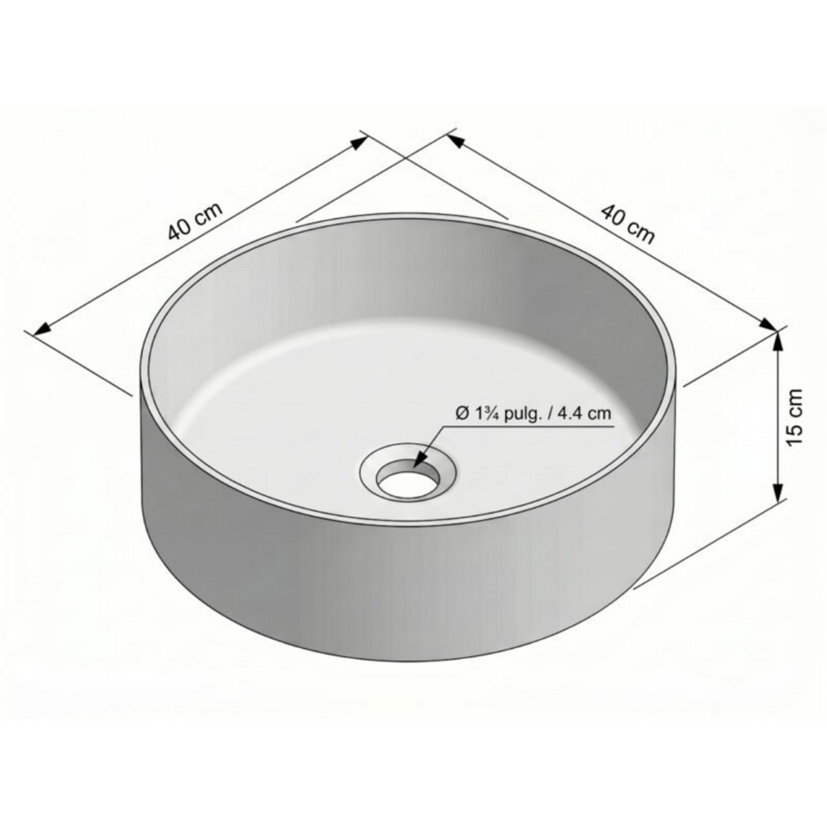 Lavamanos De Sobreponer Samoa Negro Brillante Ø40 cm - Medidas del producto
