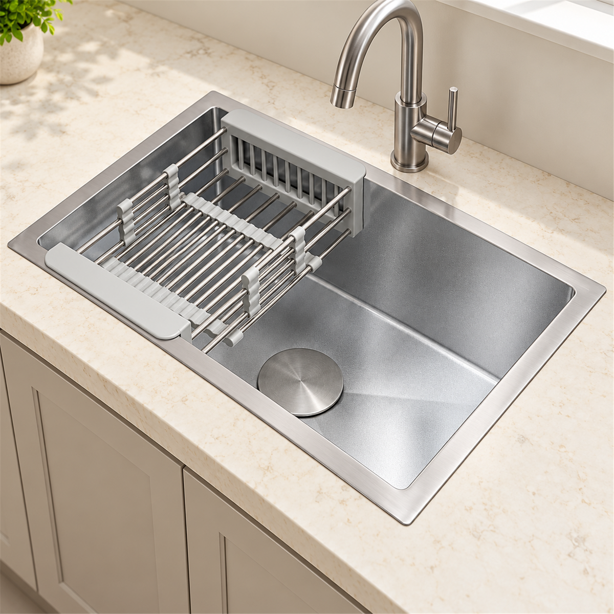 Lavaplatos Rectangular En Acero Inoxidable 304 Brillante 60 × 40 cm - Vista cercana del producto
