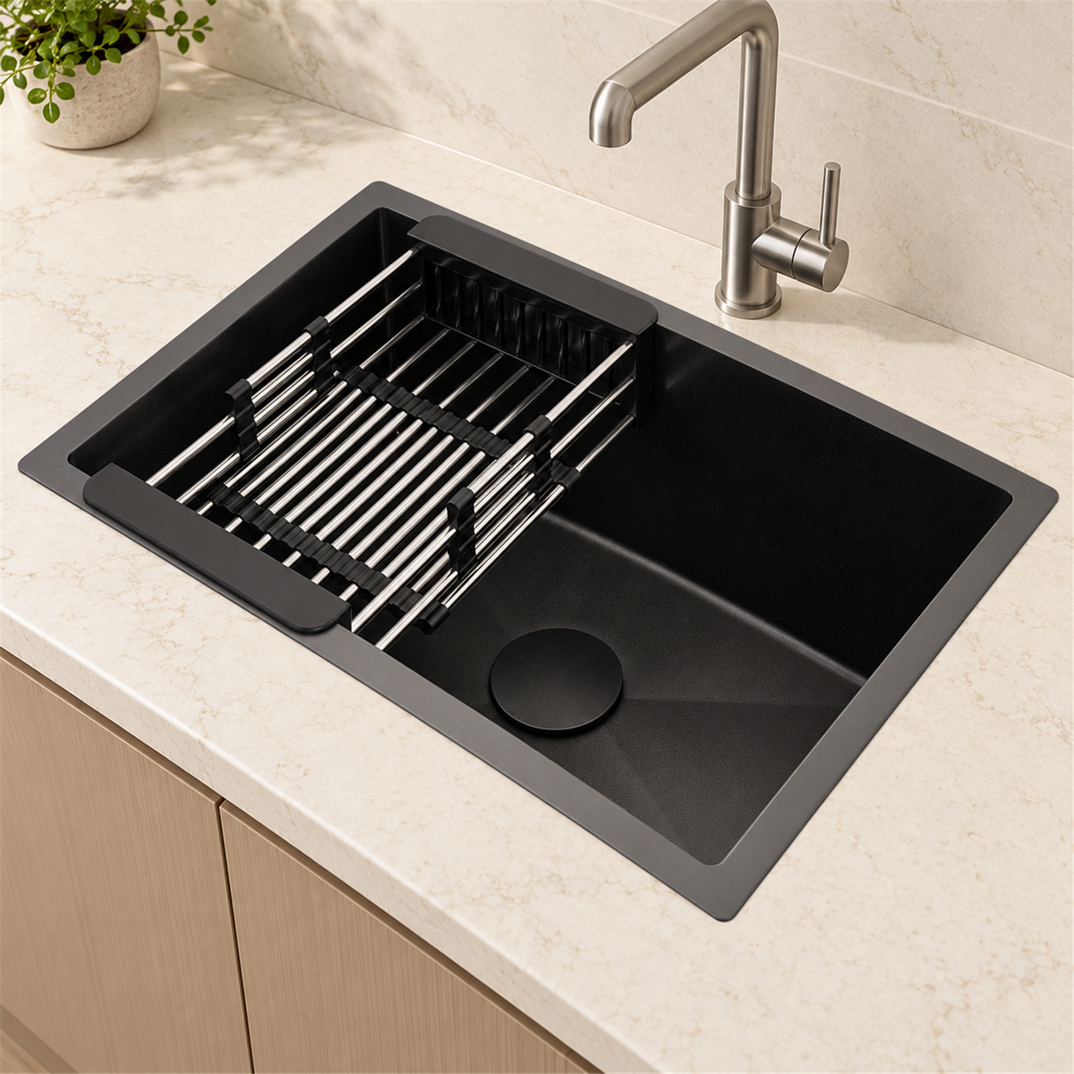 Lavaplatos Rectangular Negro En Acero Inoxidable 304 60 × 40 cm - Vista cercana del producto