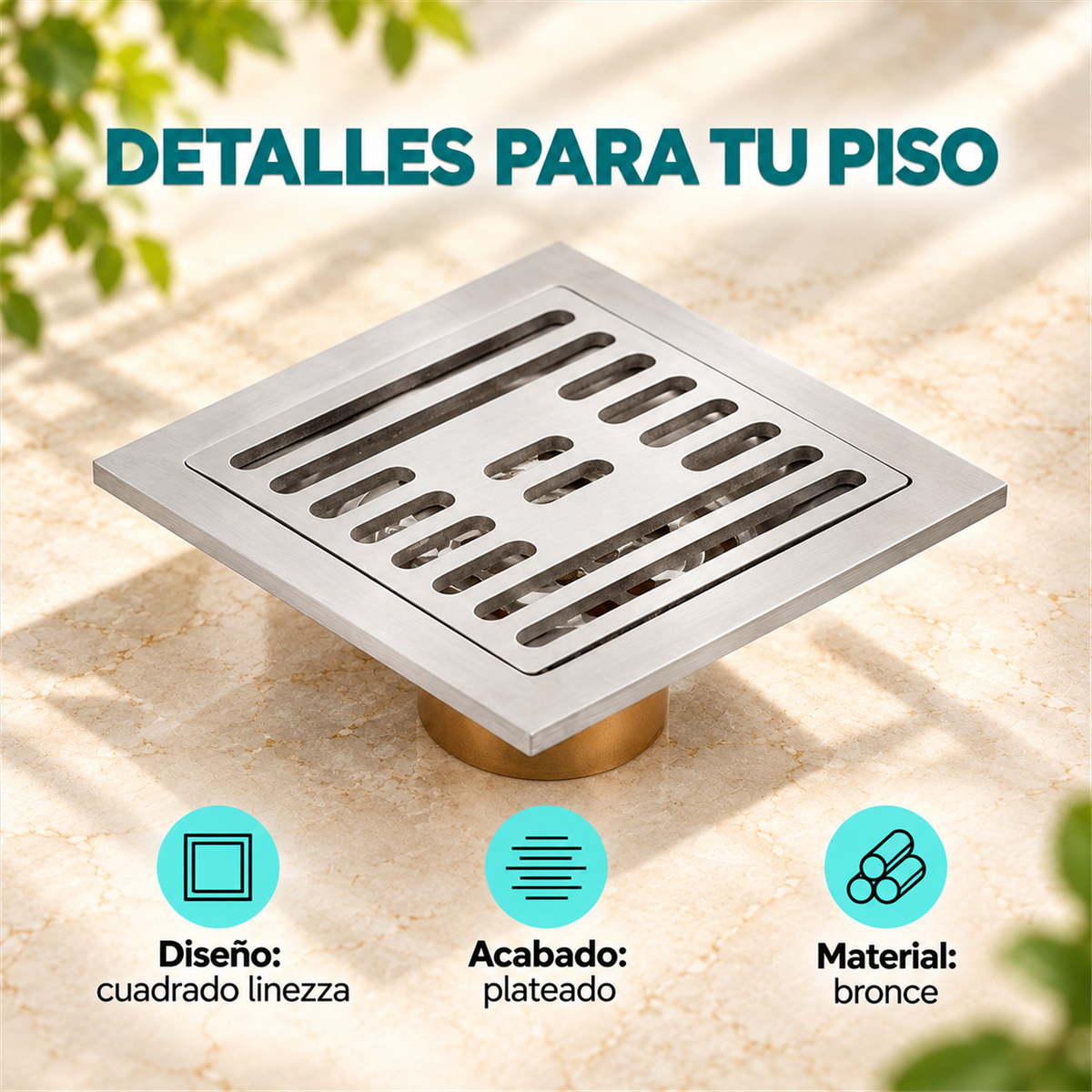 Rejilla De Piso Cuadrada Linezza En Bronce Antirretorno - Características del producto
