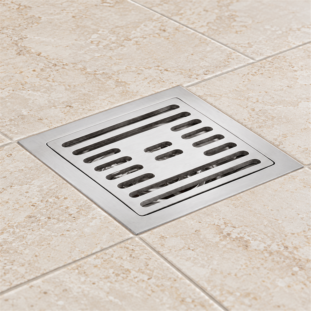 Rejilla De Piso Cuadrada Linezza En Bronce Antirretorno - Vista cercana del producto