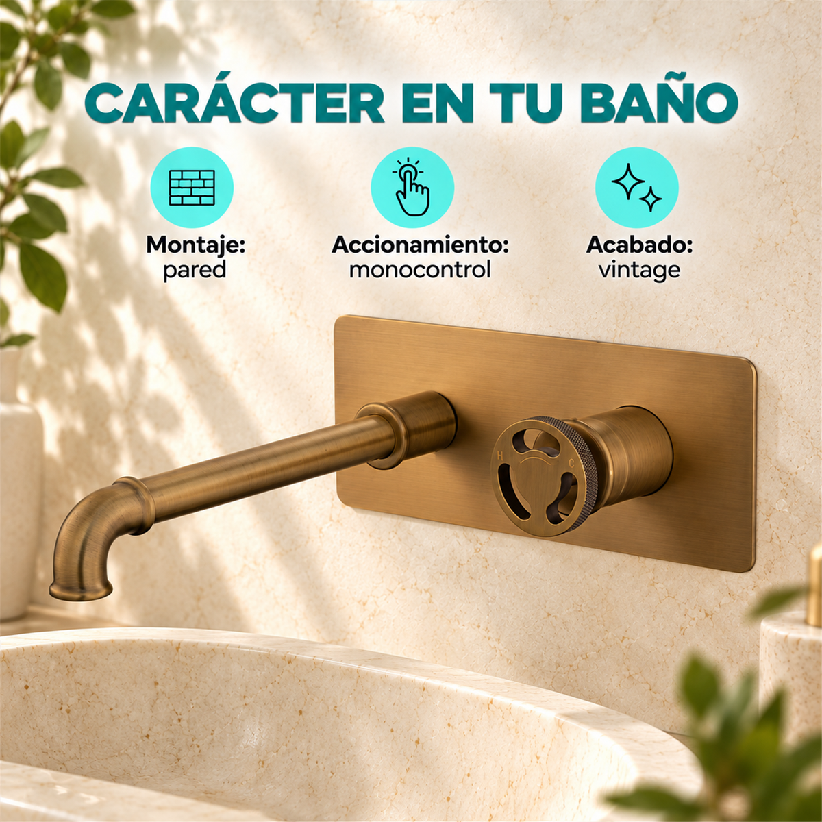 Grifería Monocontrol De Pared Industry Acabado Vintage - Características del producto