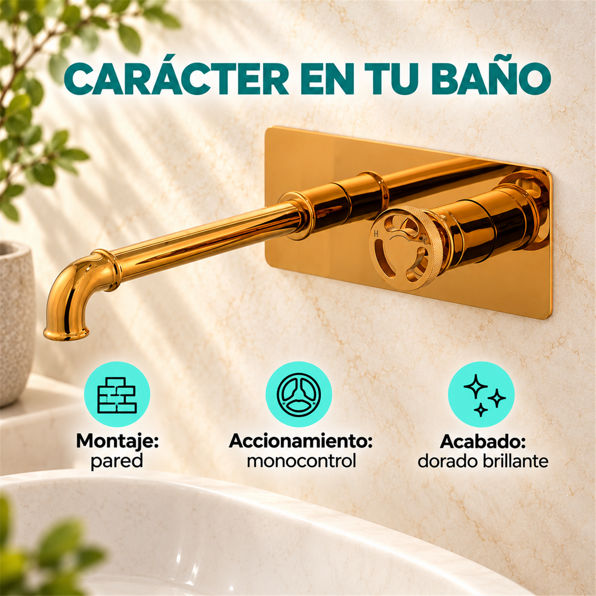 Grifería Monocontrol De Pared Industry Dorada - Características del producto