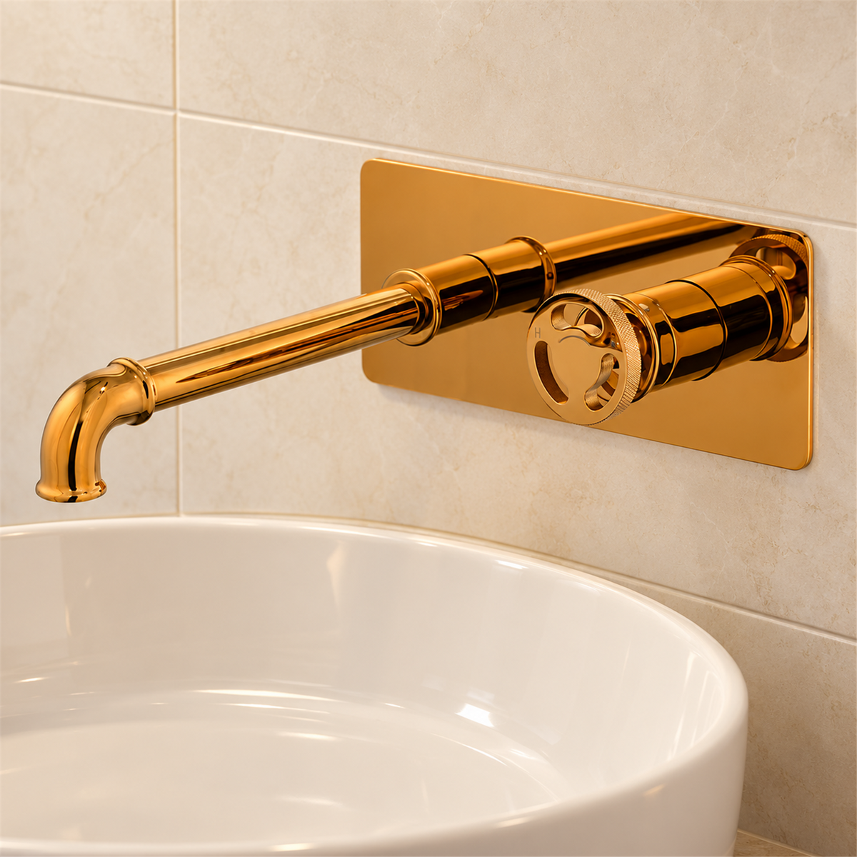 Grifería Monocontrol De Pared Industry Dorada - Vista cercana del producto