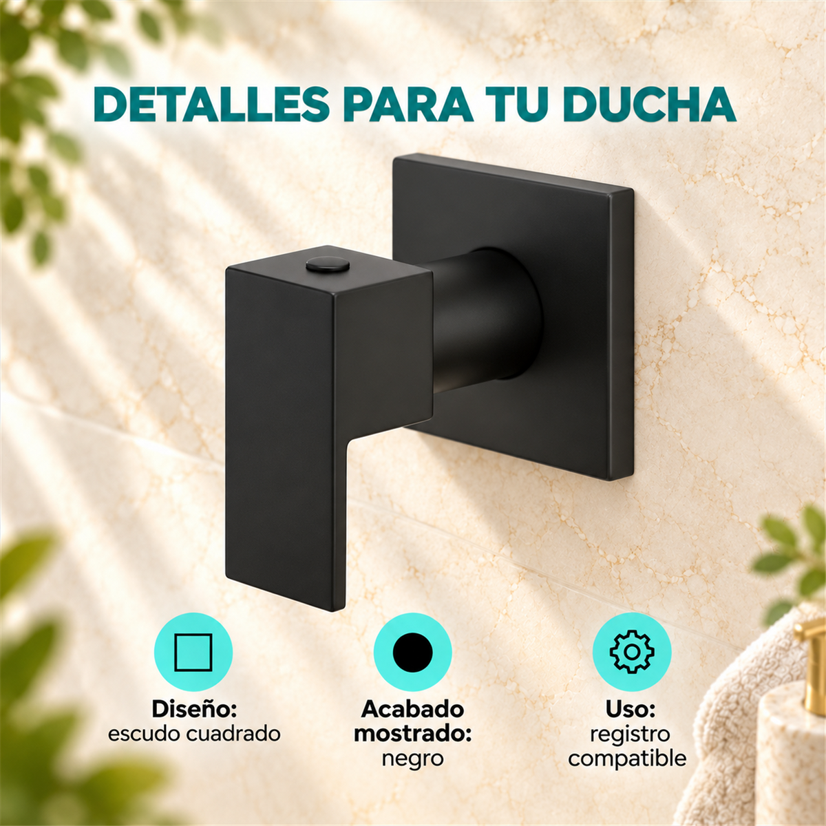 Manija Cuadrada Para Registro De Ducha - Características del producto - Negro