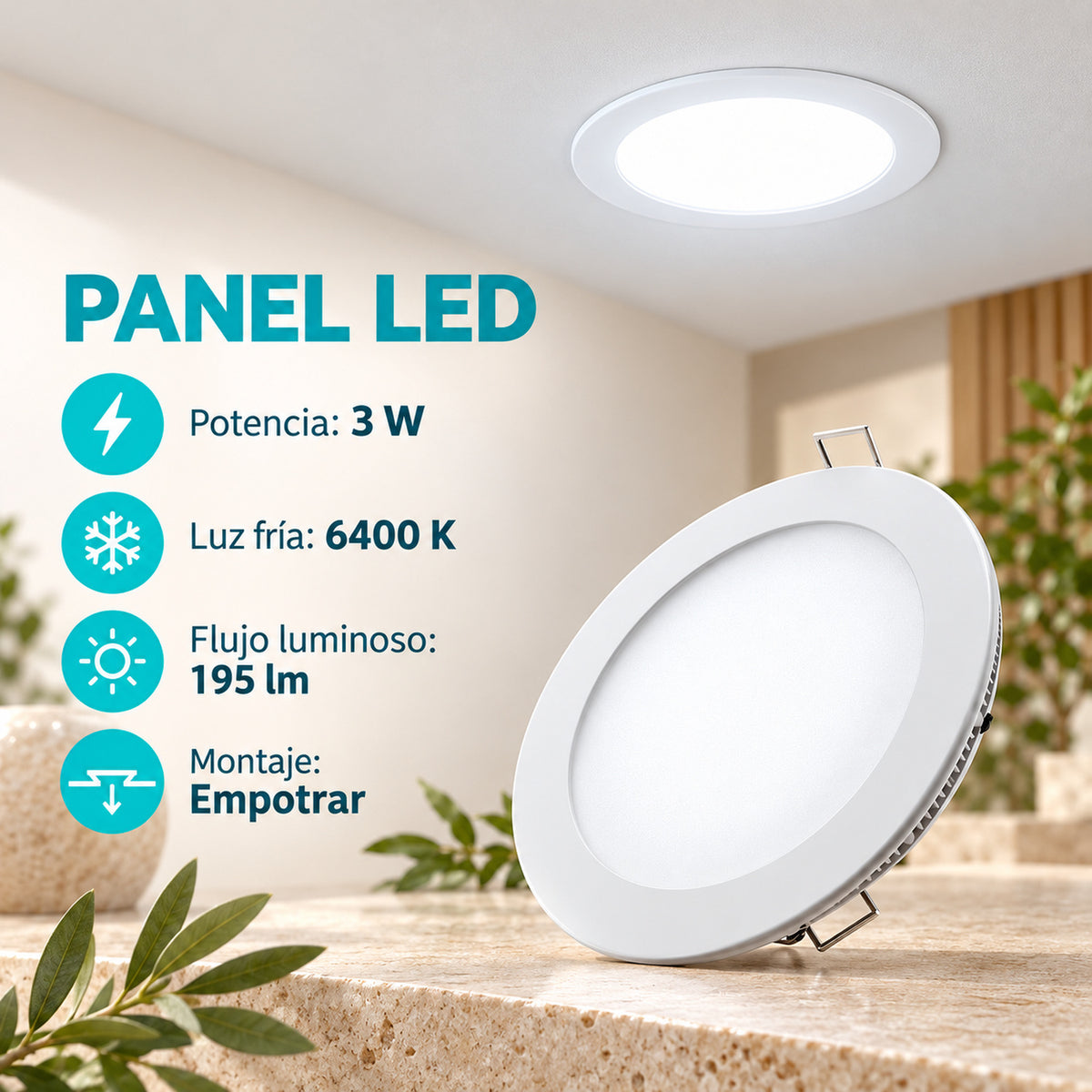 Panel LED Redondo 3 W De Empotrar — características del producto