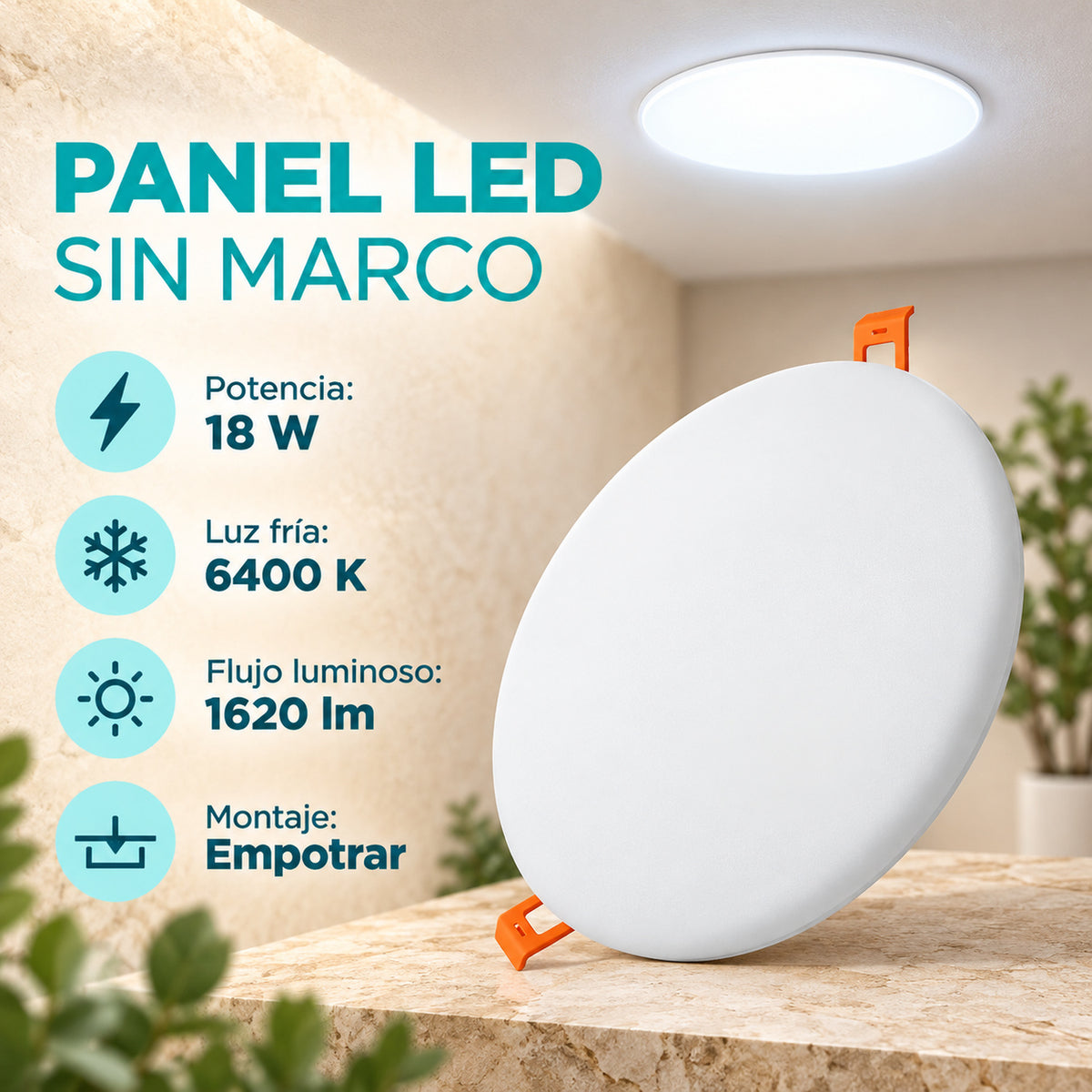 Panel LED Redondo Sin Marco 18 W De Empotrar De 12 cm — características del producto