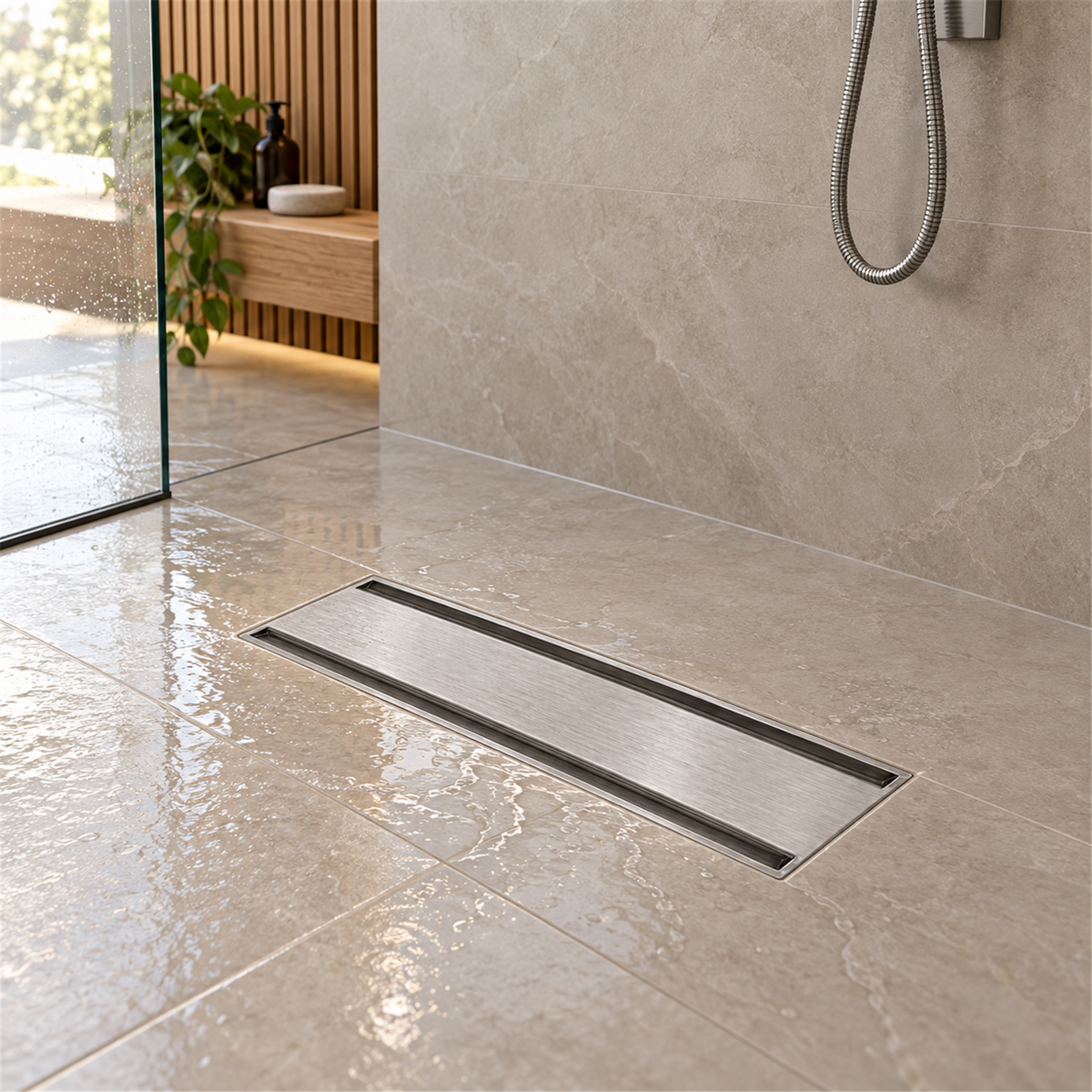 Rejilla invisible Acero inoxidable satinado ambientada en baño