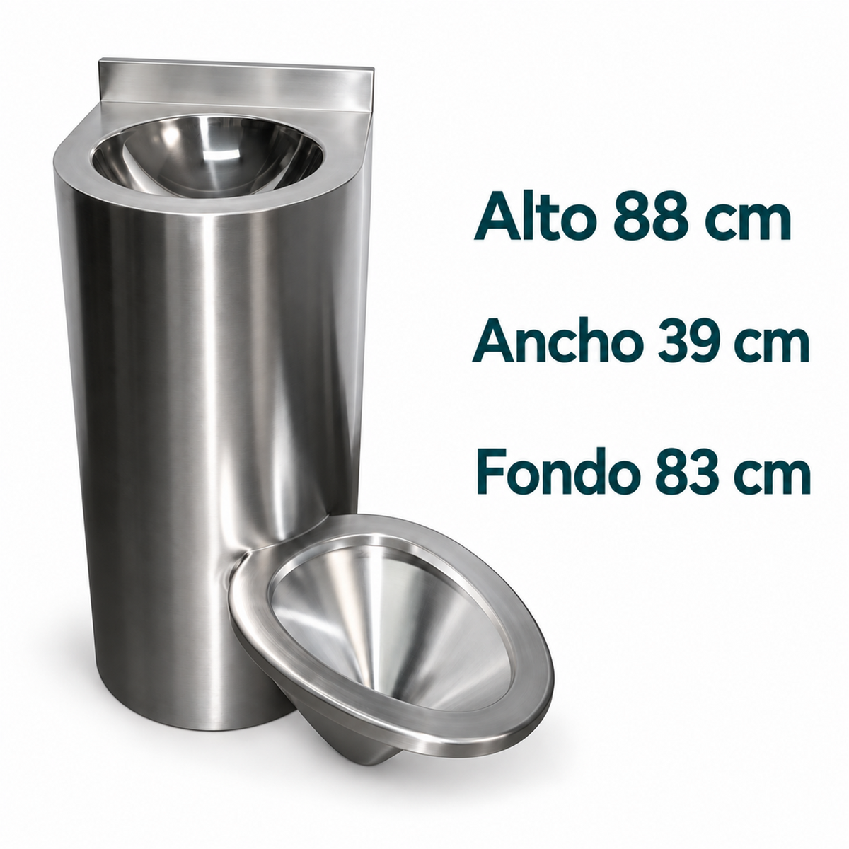Medidas del sanitario con lavamanos: alto 88 cm, ancho 39 cm y fondo 83 cm