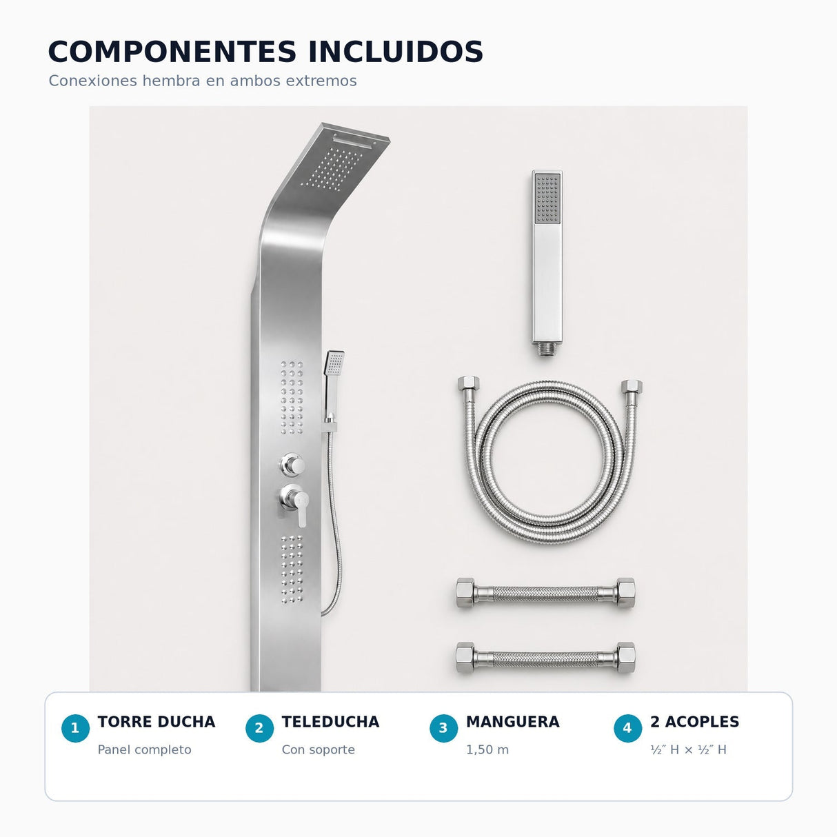Componentes incluidos con dos acoples hembra en ambos extremos