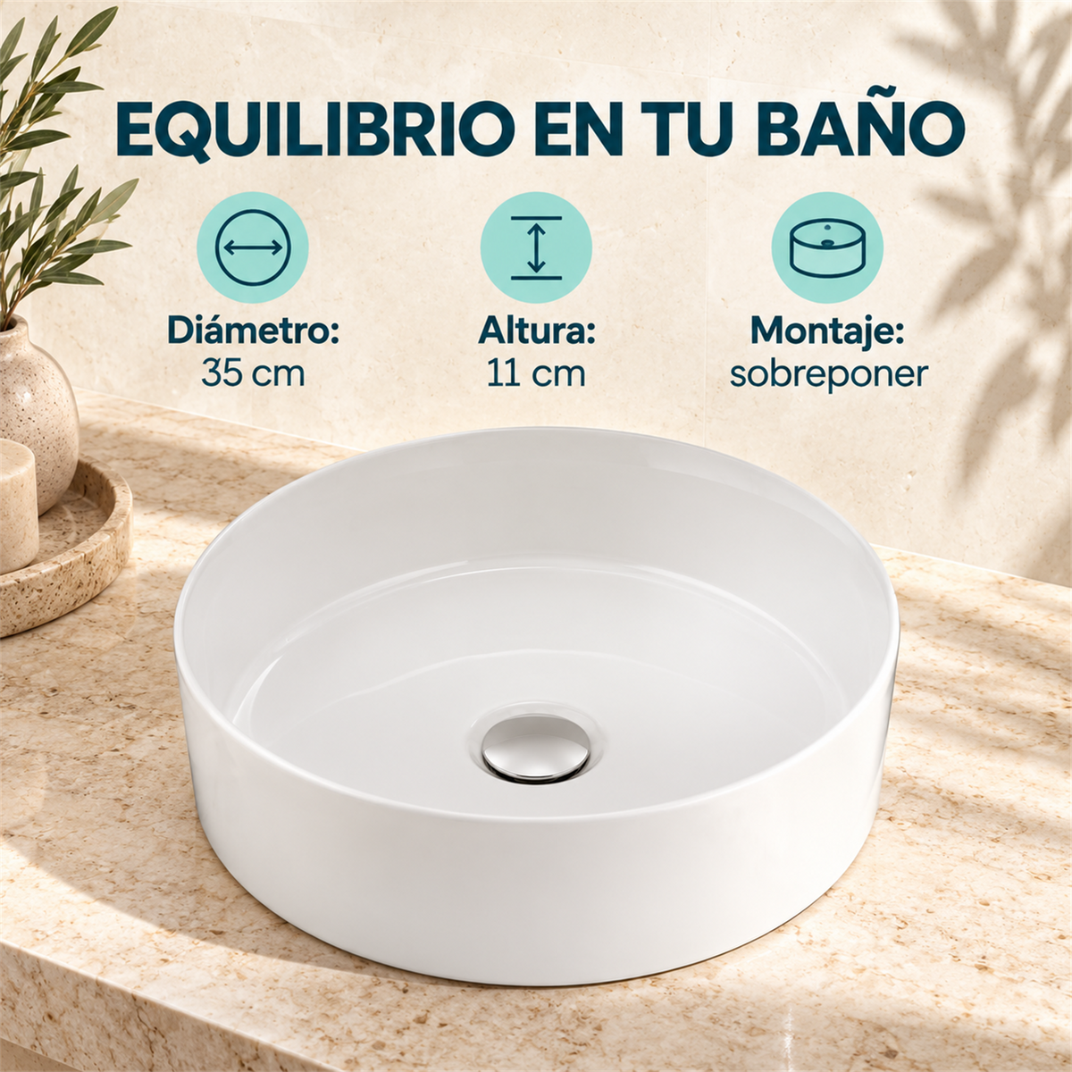Lavamanos Marui Blanco Esmaltado 35 cm: características de diseño, acabado y montaje.