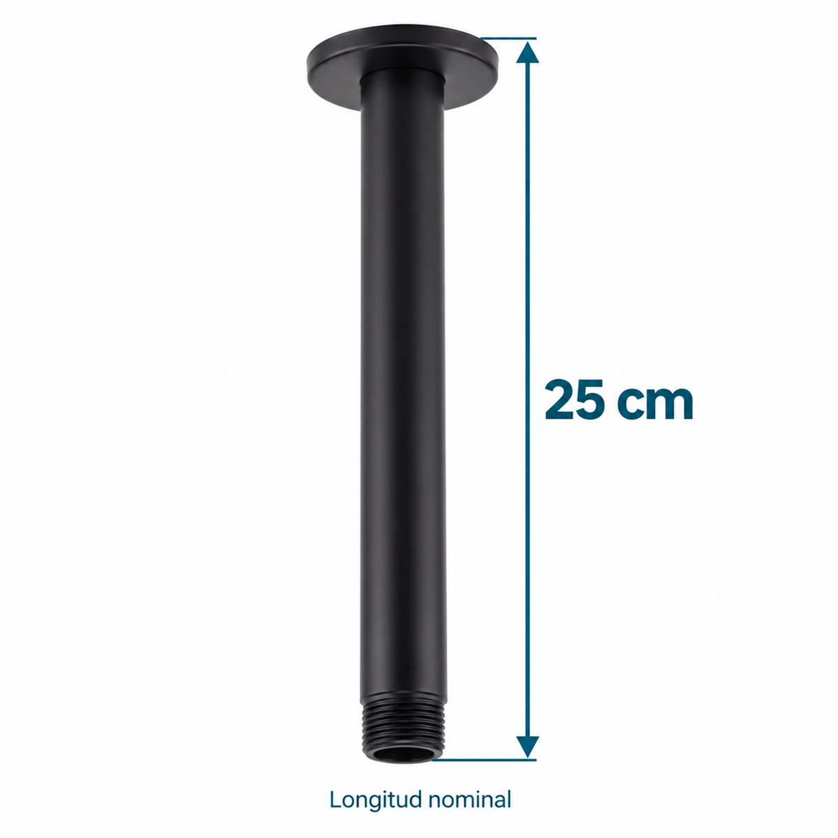25 cm de longitud nominal del tubo para ducha de techo, señalados junto al producto.