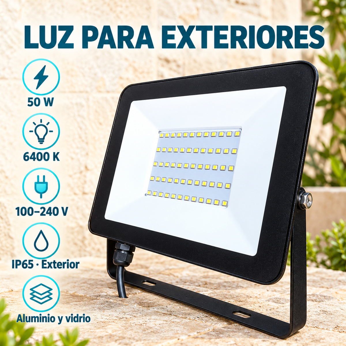 Reflector LED Slim 50 W Luz Fría Para Exterior — características del producto