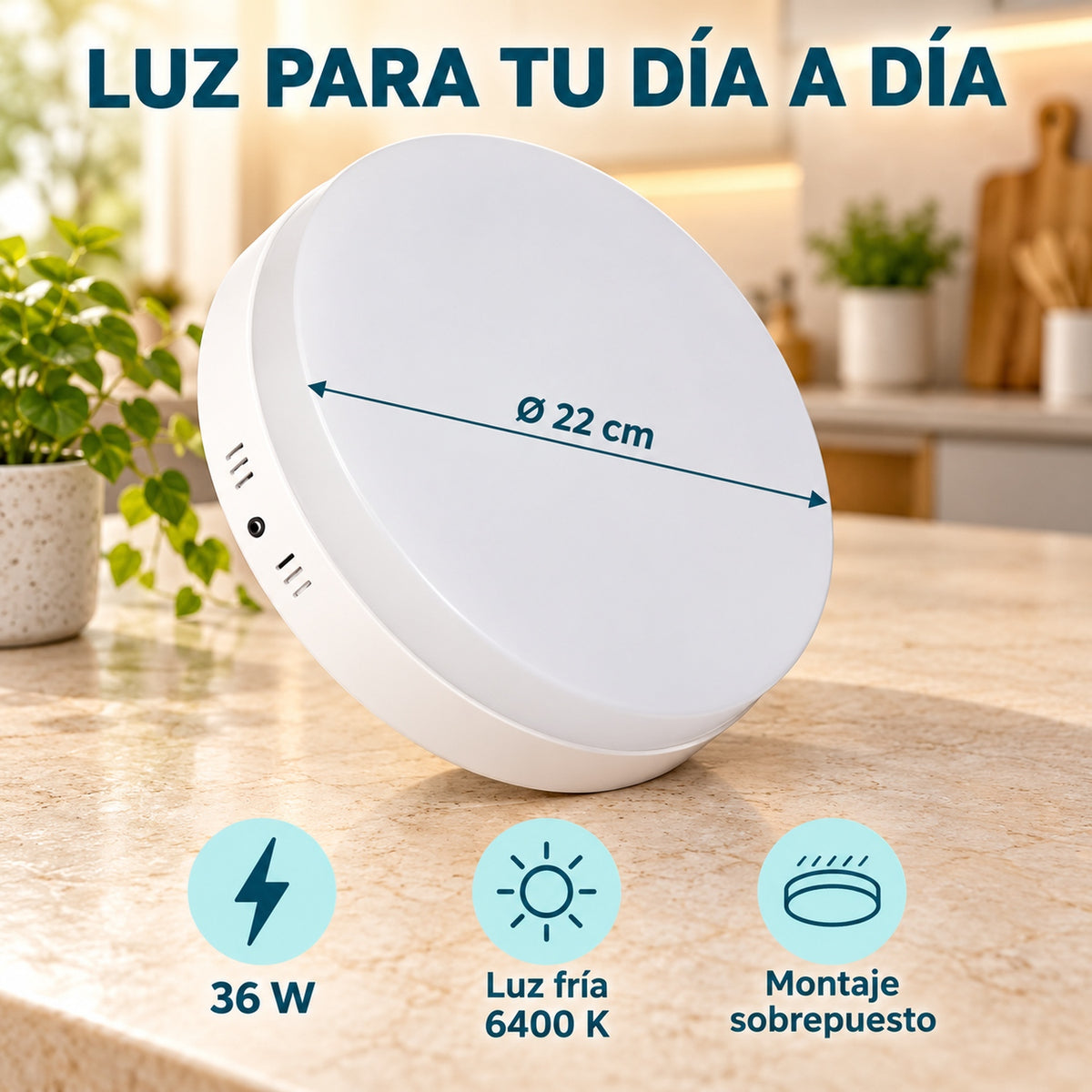 Panel LED Redondo Sin Borde De Sobreponer 36 W De 22 cm — características y detalles
