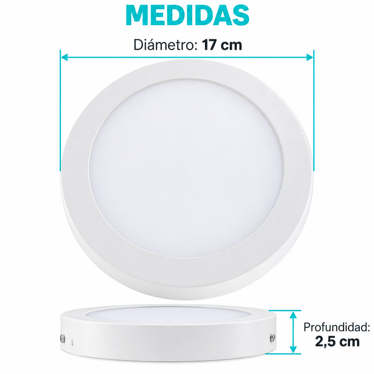 Panel LED Redondo Backlight 12 W De Sobreponer De 17 cm — dimensiones del producto