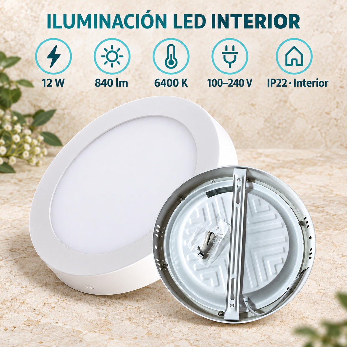 Panel LED Redondo Backlight 12 W De Sobreponer De 17 cm — características del producto