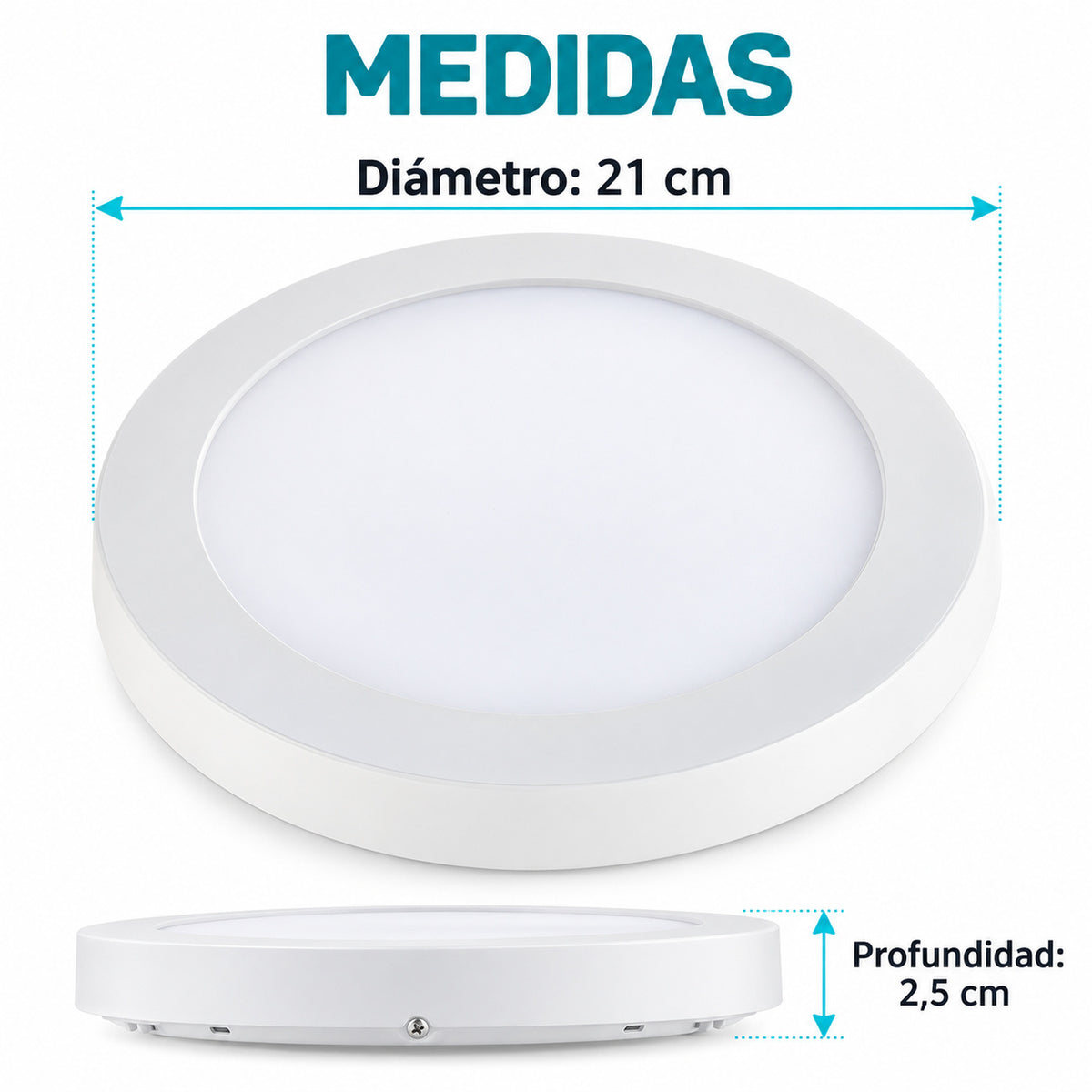 Panel LED Redondo Backlight 18 W De Sobreponer De 21 cm — dimensiones del producto