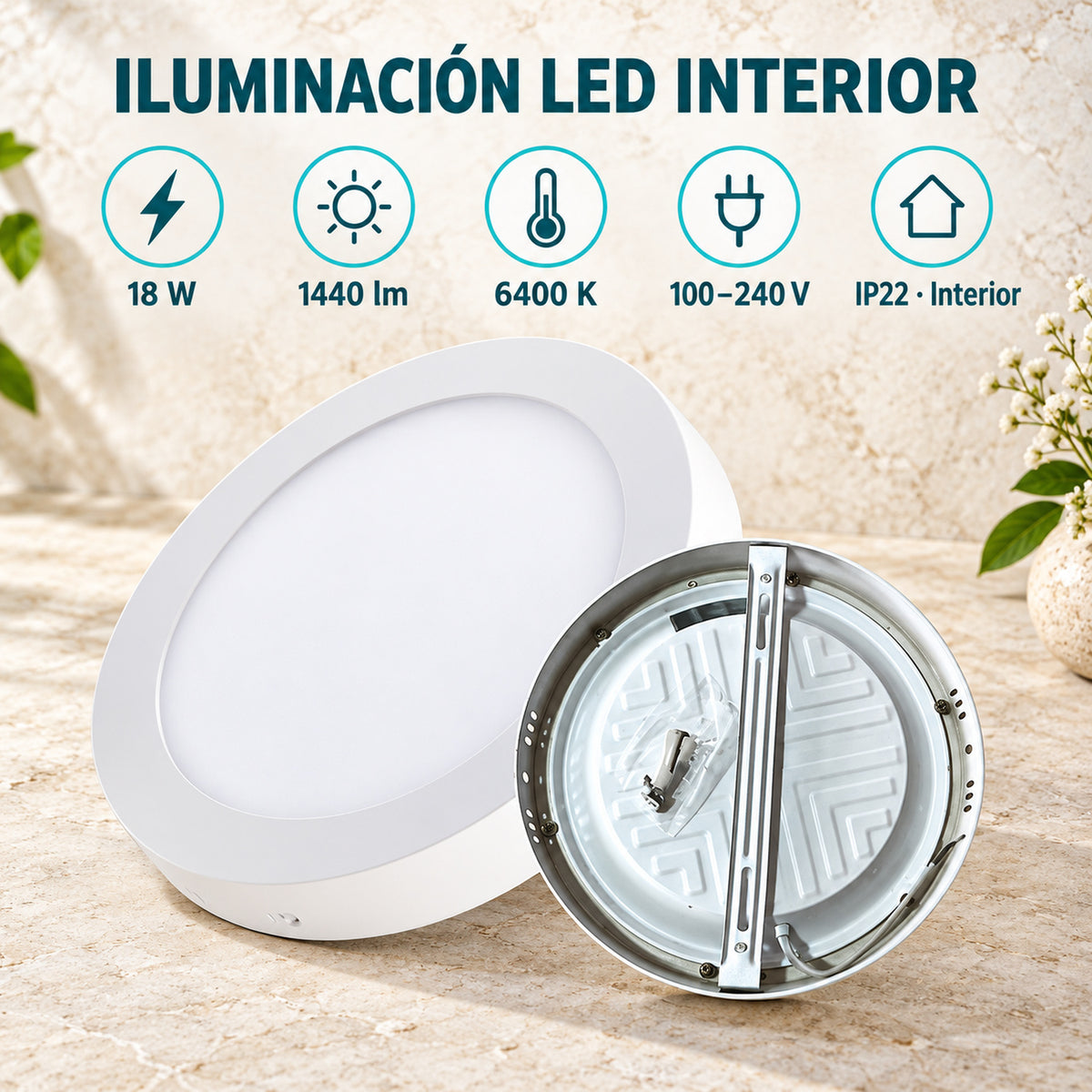 Panel LED Redondo Backlight 18 W De Sobreponer De 21 cm — características del producto