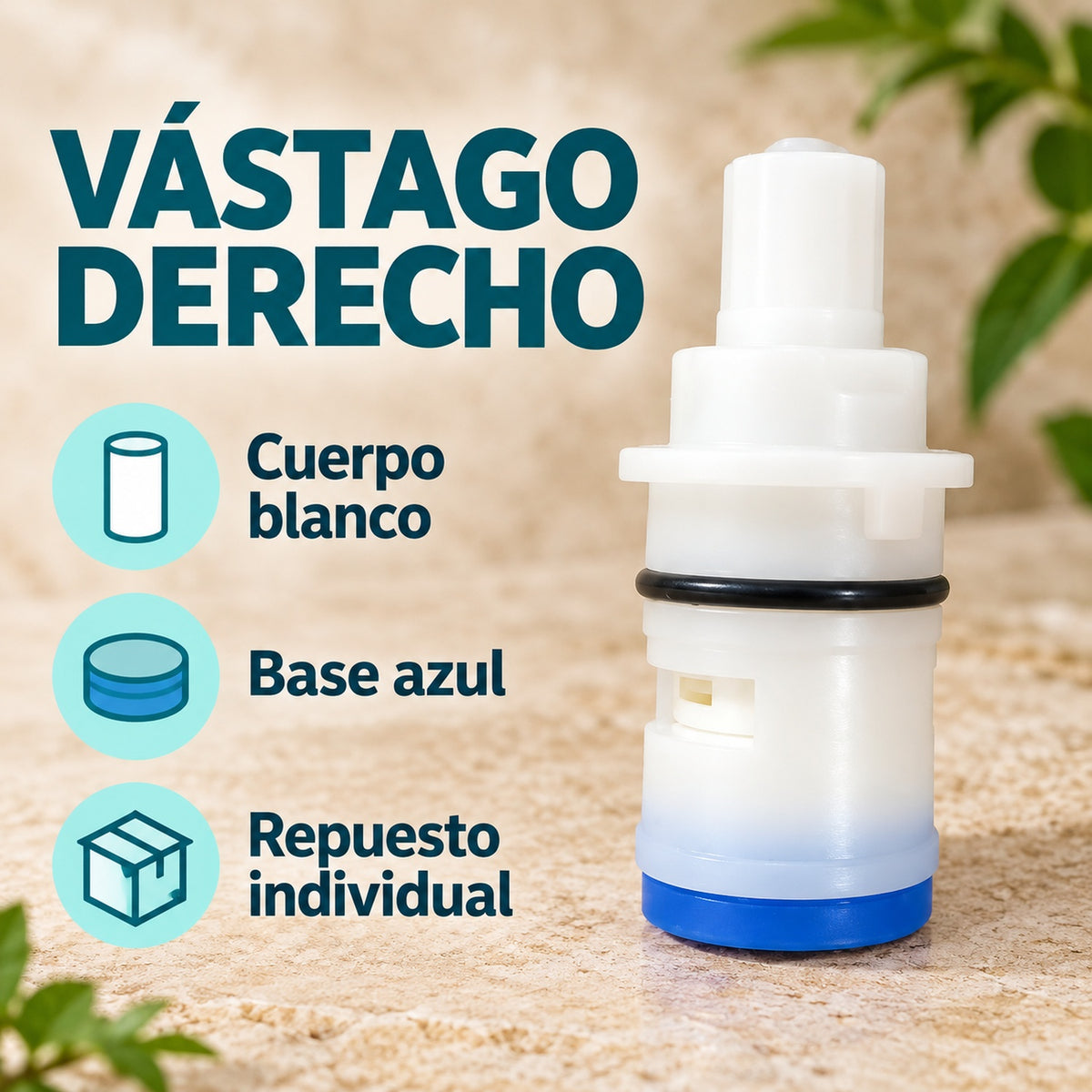 Vástago Derecho Para Grifería Con Base Azul — características