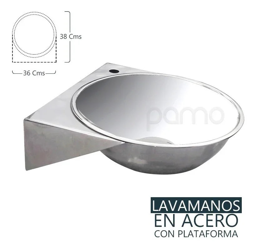 Lavamanos En Acero 38 X 36 Con Plataforma De Grifería,