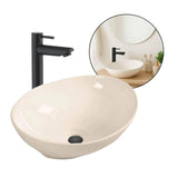 Kit Grifo Agua Fría Negra Lavamanos Canoa Beige Y Desagüe