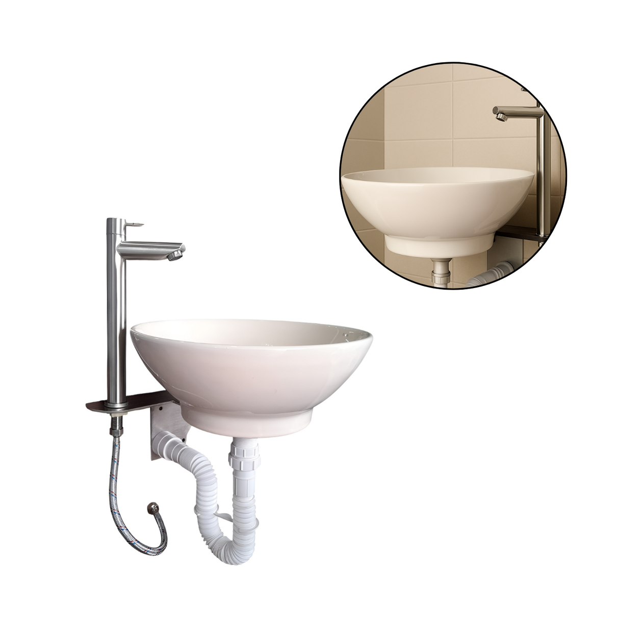 Combo Lavamanos Con Grifería Y Platina (no Requiere Mueble)