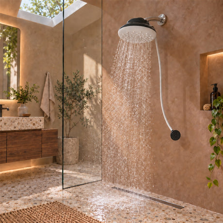 Ducha eléctrica Maxi Zent blanca y negra 110 V, 20 cm