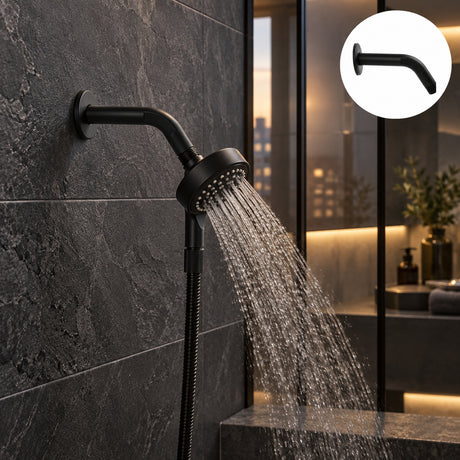 Tubo curvo para regadera en ABS negro con escudo
