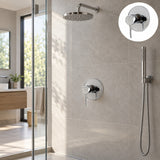 Registro monocontrol para ducha con escudo redondo cromado instalado en baño moderno