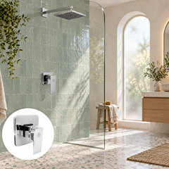 Registro monocontrol para ducha con escudo cuadrado en acero inoxidable