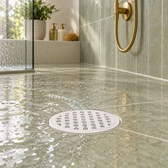 Rejilla Redonda De Piso En PVC Blanca Con Cuadrícula 3 × 1,5 cm