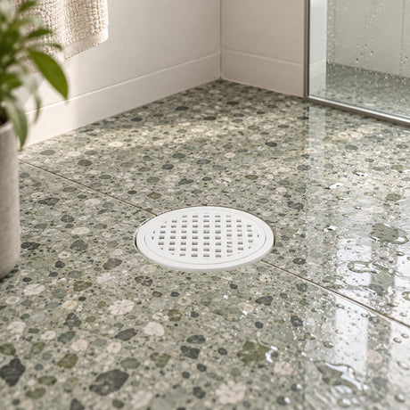 Rejilla Redonda De Piso En PVC Blanca Con Cuadrícula 4 × 3 Pulgadas