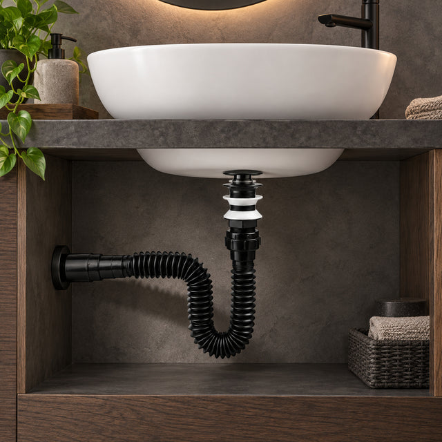 Sifón Flexible Con Push Para Lavamanos Negro - imagen 1