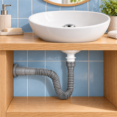 Sifón Flexible Con Push Para Lavamanos Gris Y Cromado