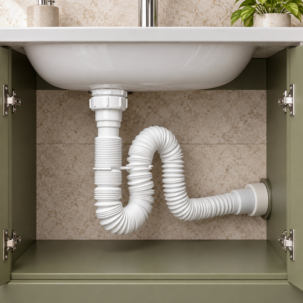 Sifón Extra Largo Flexible En PVC Blanco - ambientación principal