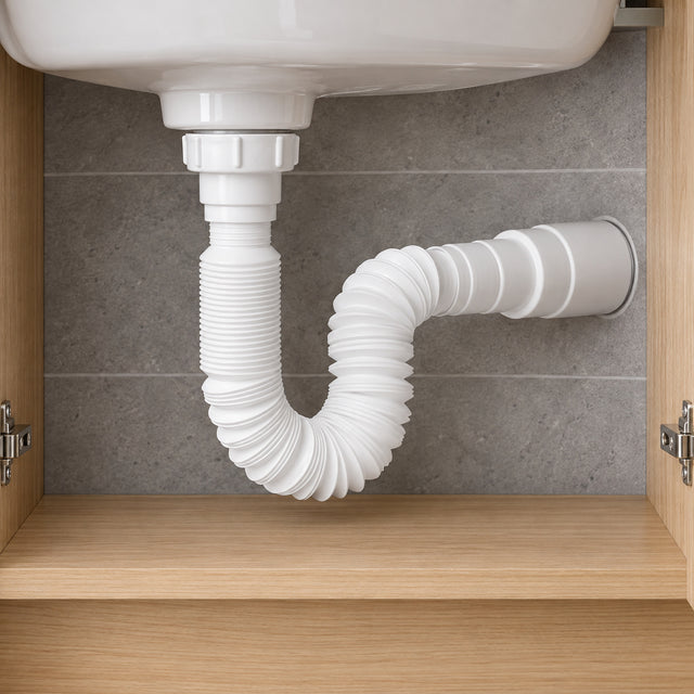Sifón Sencillo Flexible En PVC Blanco - ambientación principal