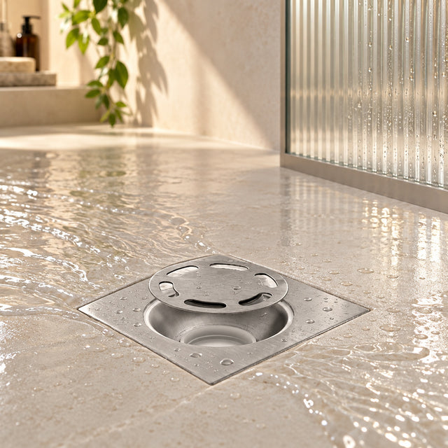 Rejilla de piso antiolor instalada en ducha