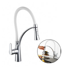 Griferia Monocontrol para Lavaplatos - Cuello Ajustable en Bronce Cromado - Blanco