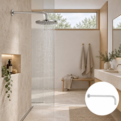 Tubo para Regadera de Pared de 37 cm en Acero Inoxidable Cromado
