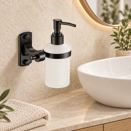 Dispensador De Jabón Mural Con Base Rectangular Negra
