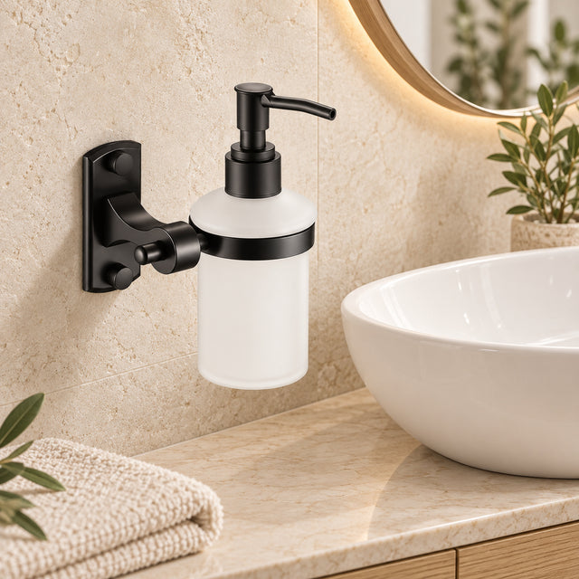 Dispensador De Jabón Mural Con Base Rectangular Negra - imagen 1