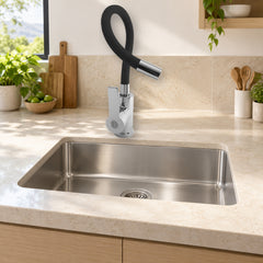 Mezclador de cocina en acero inoxidable con cuello flexible negro