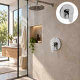 Registro monocontrol para ducha en ABS cromado con escudo redondo instalado en baño moderno