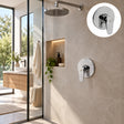 Registro monocontrol para ducha en ABS cromado con escudo redondo instalado en baño moderno
