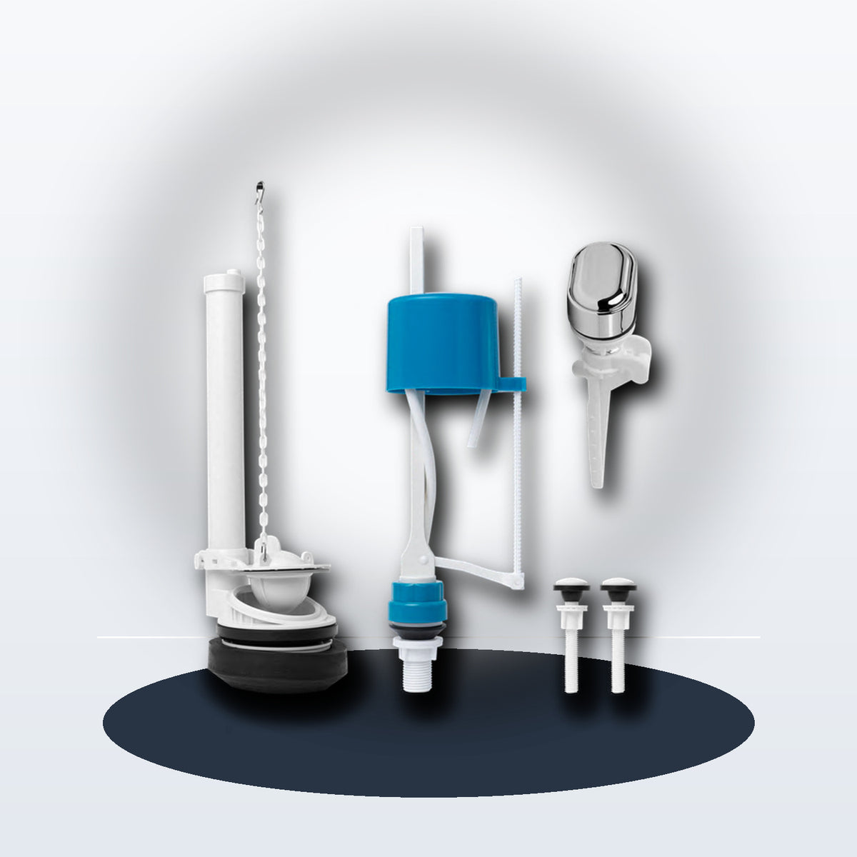 Kit de válvulas para sanitario de dos piezas con manija push en vista de producto
