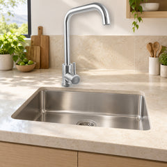 Mezclador de cocina en acero inoxidable con cuello recto
